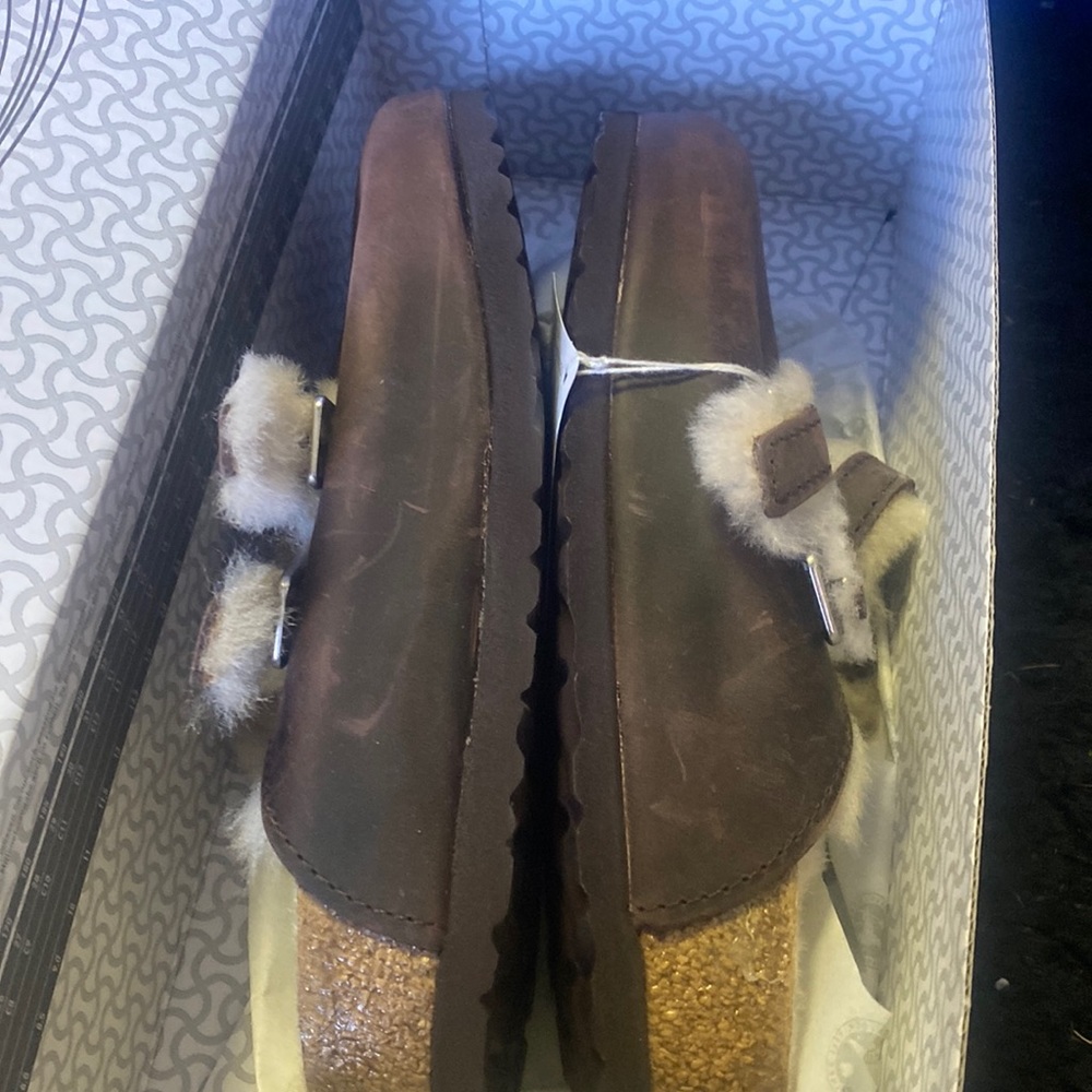 Birkenstock Brown Suede Shearling-Trim Clogs - Picture 7 of 7